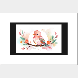 Whimsical and Cute Watercolor Bird Posters and Art